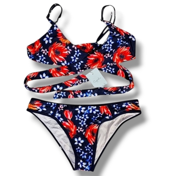 CUPSHE | OPEN FRONT WRAP TIE FLORAL BIKINI - NWT! - Picture 2 of 11